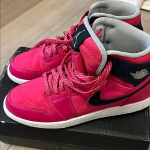Jordans 7y Pink and Black High-Top Sneakers